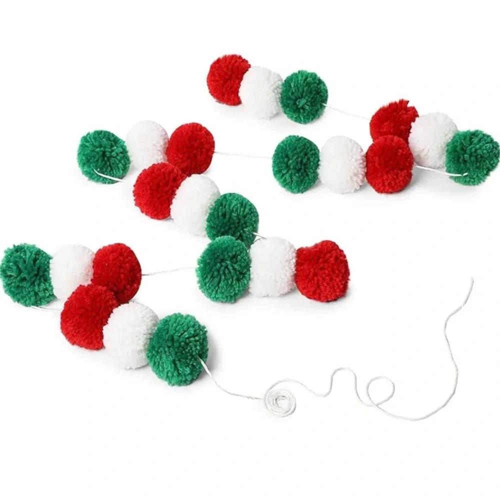 NEW 10 Ft Colorful Wool Pom-Pom Garland 24 Festive Balls for 3 Colors Christmas